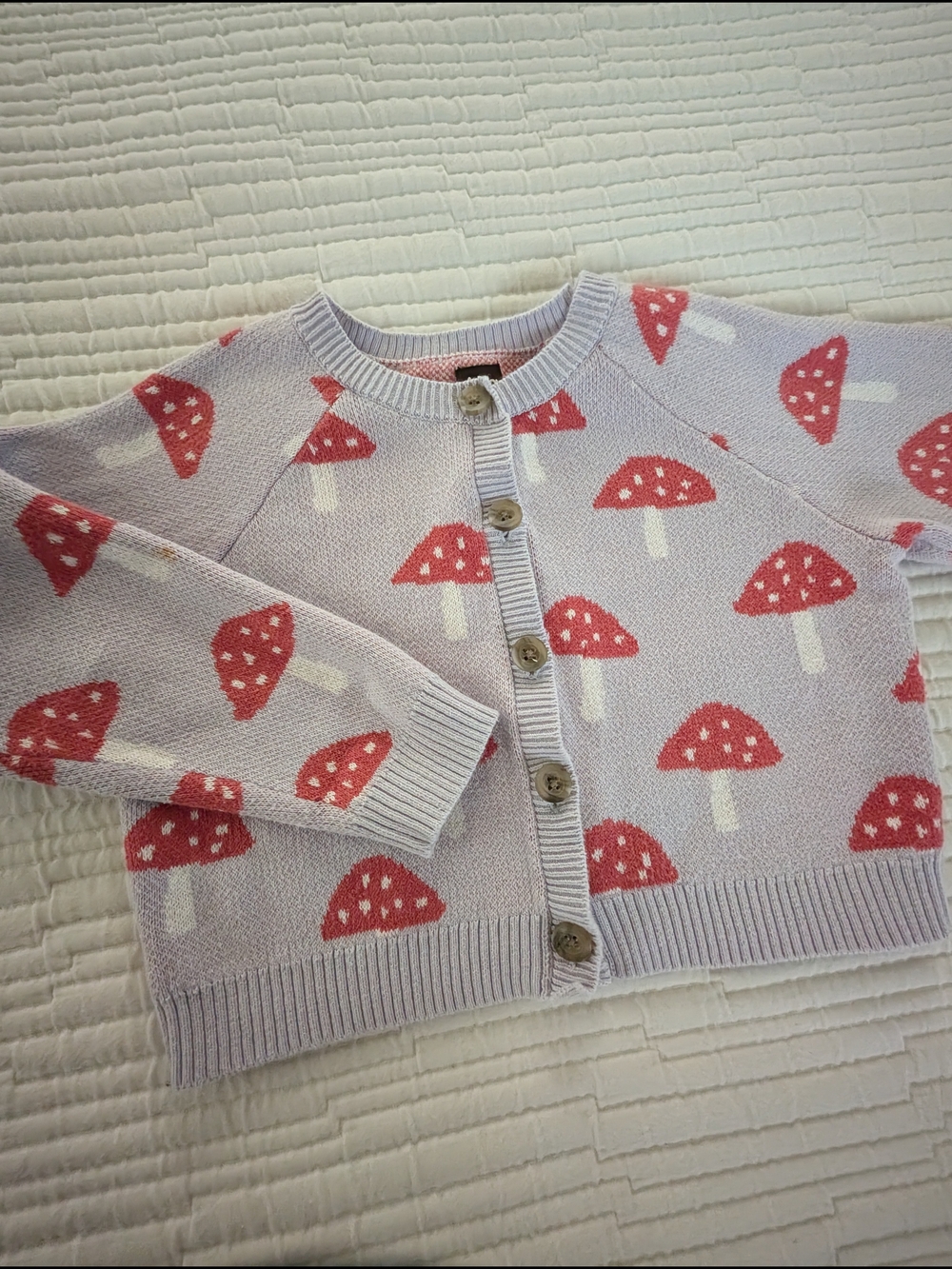 Tea Collection: Lilac Mushroom Knit Girls Cardigan